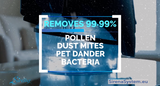 removes 99,99% pollen, dust mites, pet dander, bacteria